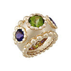 Vintage Chanel 18k Yellow Gold Purple Amethyst + Green Peridot Ring // Ring Size: 5.5