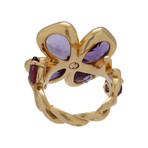 Vintage Chanel 18k Yellow Gold Amethyst + Tourmaline Flower Ring // Ring Size: 5.5