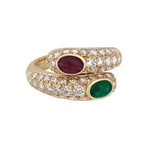 Vintage Cartier 18k Yellow Gold Emerald + Ruby Bypass Diamond Ring // Ring Size: 6