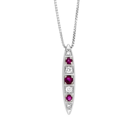 Vintage Bliss 18k White Gold Diamond Ruby Necklace // Chain: 16"