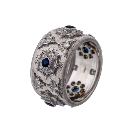 Vintage Mario Buccellati 18k White Gold Diamond + Sapphire Ring // Ring Size: 6.5