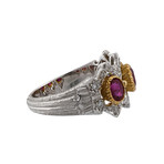 Vintage Mario Buccellati 18k Yellow Gold + 18k White Gold Diamond Ruby Ring // Ring Size: 6.5