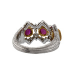 Vintage Mario Buccellati 18k Yellow Gold + 18k White Gold Diamond Ruby Ring // Ring Size: 6.5