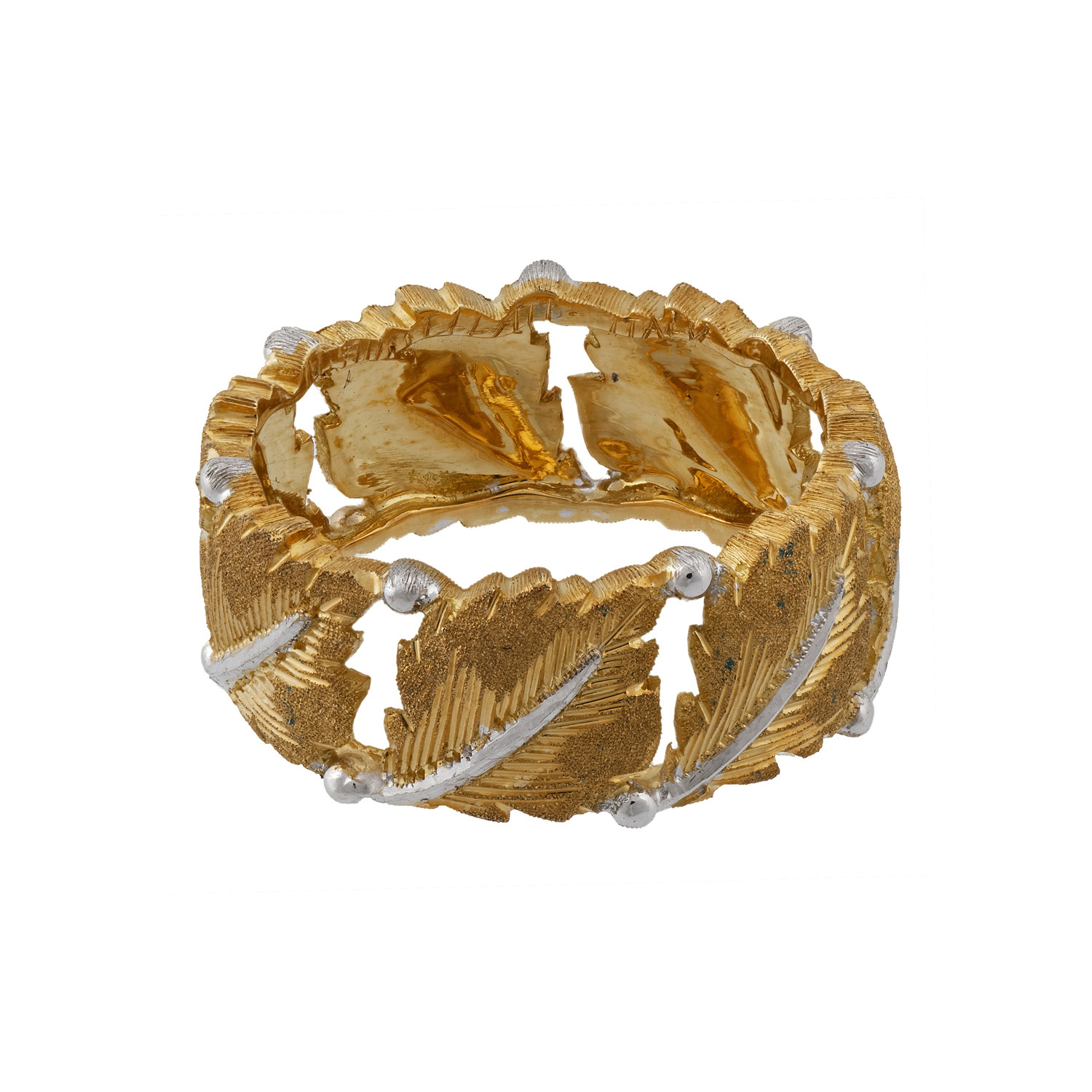 Vintage Mario Buccellati 18k Yellow Gold + 18k White Gold Leaf Ring ...