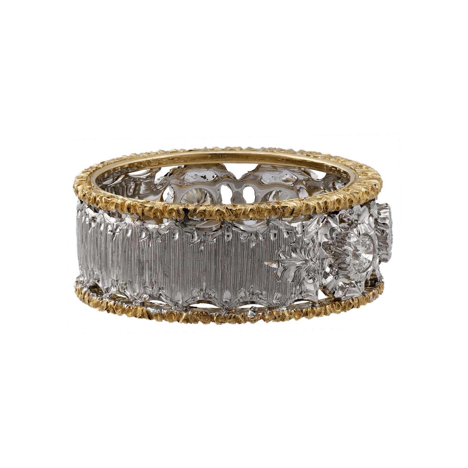 Vintage Mario Buccellati 18k Yellow Gold + 18k White Gold Diamond Ring ...