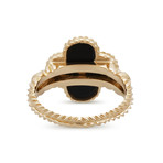 Vintage Van Cleef & Arpels 18k Yellow Gold Alhambra Diamond + Onyx Ring // Ring Size: 6