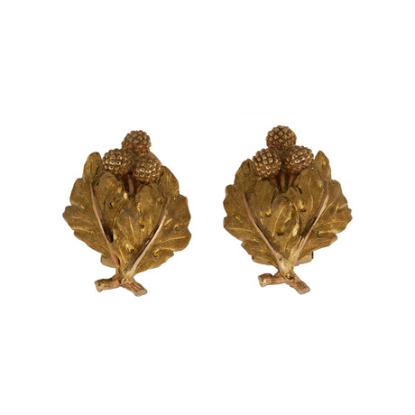Vintage Mario Buccellati 18k Yellow Gold Leaf Earrings // 15395