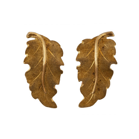 Vintage Mario Buccellati 18k Yellow Gold Leaf Earrings // 15393