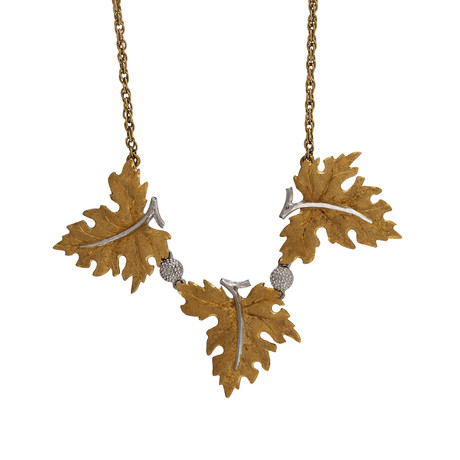 Vintage Mario Buccellati 18k Yellow Gold + 18k White Gold Leaf Necklace // Chain: 16"