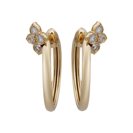 Vintage Cartier 18k Yellow Gold Diamond Hoop Earrings
