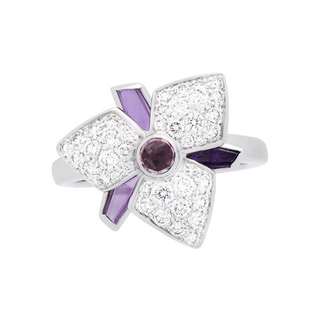 Vintage Cartier 18k White Gold Caresse D'Orchidee Amethyst Diamond Ring // Ring Size: 4.5