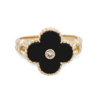 Vintage Van Cleef & Arpels 18k Yellow Gold Alhambra Diamond + Onyx Ring // Ring Size: 6