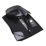Amedeo Exclusive // Reversible Cuff French Cuff Shirt // Black + Checkers (3XL)