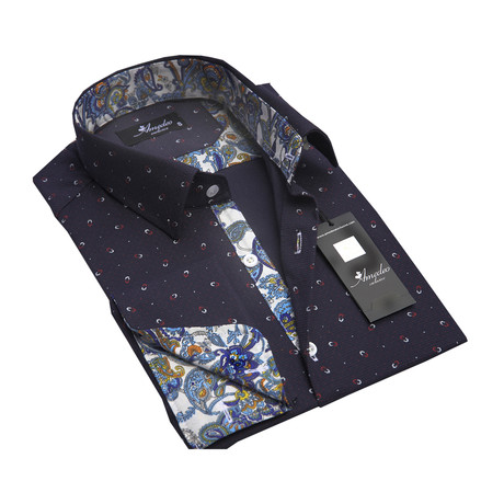 Amedeo Exclusive // Reversible Cuff French Cuff Shirt // Navy Blue Paisley (XL)