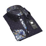 Amedeo Exclusive // Reversible Cuff French Cuff Shirt // Navy Blue Paisley (2XL)