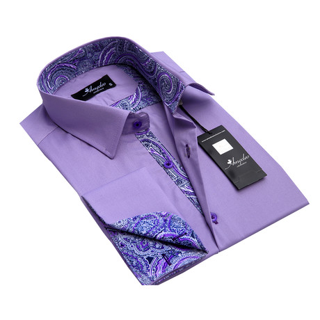 Amedeo Exclusive // Reversible Cuff French Cuff Shirt // Light Purple Paisley (L)