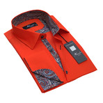 Amedeo Exclusive // Reversible Cuff French Cuff Shirt // Neon Orange + Paisley (M)