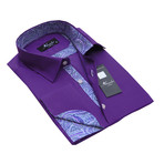 Amedeo Exclusive // Reversible Cuff French Cuff Shirt // Dark Purple Paisley (L)
