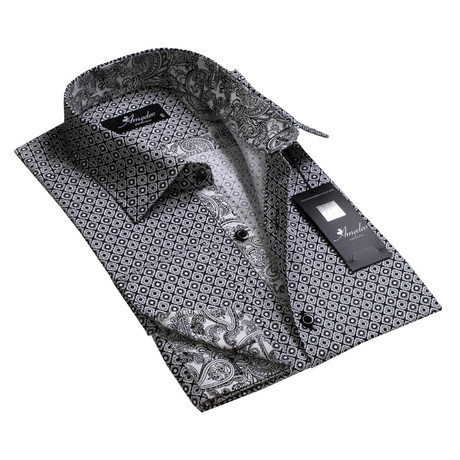 Amedeo Exclusive // Reversible Cuff French Cuff Shirt // Gray + White + Black Paisley (S)