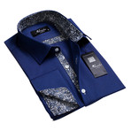 Reversible Cuff French Cuff Shirt // Blue + Black Squares Paisley (M)
