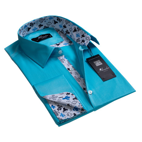 Reversible Cuff French Cuff Shirt // Solid Turquoise Blue (XL)