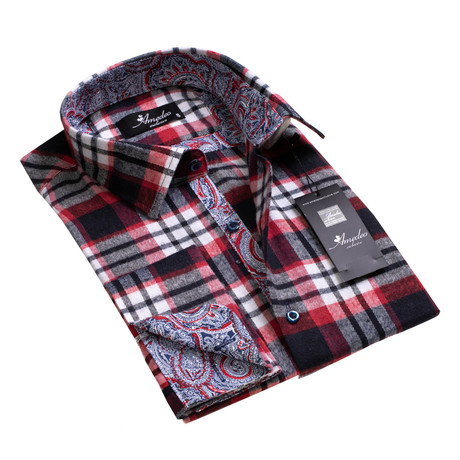 Amedeo Exclusive // Reversible Cuff French Cuff Shirt // Black + White + Red Check + Paisley (S)