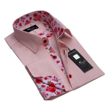 Amedeo Exclusive // Reversible Cuff French Cuff Shirt // Salmon Pink Floral (S)