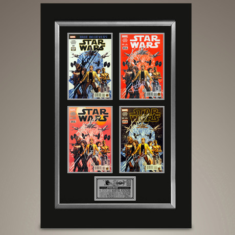 Set of 4 : Star Wars #1 - 4 Variant Covers // Stan Lee + Harrison Ford + Mark Hamill + Carrie Fisher + Peter Mayhew Signed Comic // Custom Frame (Signed Comic Book Only)