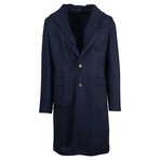 Belvest // Plaid Wool Full Length Hooded Coat // Blue (Euro: 50)