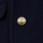 Brunello Cucinelli // Wool Blend Double Breasted Overcoat // Blue (Euro: 50)