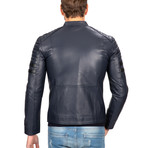 Classic Zip-Up Leather Jacket // Blue (L)