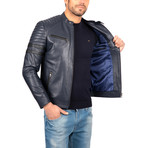 Classic Zip-Up Leather Jacket // Blue (3XL)