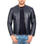 Classic Zip-Up Leather Jacket // Blue (L)