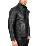 Moto Ribbed Sleeve Leather Jacket // Black (L)