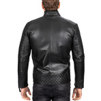 Moto Ribbed Sleeve Leather Jacket // Black (S)