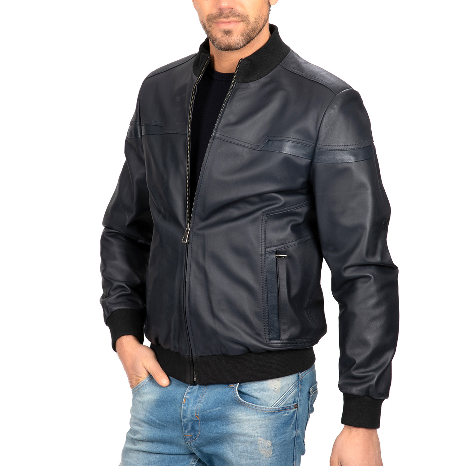 Bomber Leather Jacket // Navy (XL) - Paul Parker - Touch of Modern