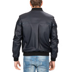 Bomber Leather Jacket // Navy (M)