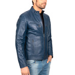 Classic Fit Leather Jacket // Blue (L)