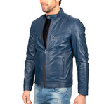 Classic Fit Leather Jacket // Blue (S)