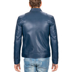 Classic Fit Leather Jacket // Blue (3XL)