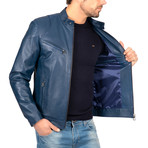 Classic Fit Leather Jacket // Blue (3XL)