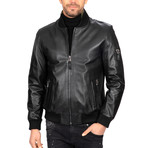 Relaxed Bomber Leather Jacket // Black (L)