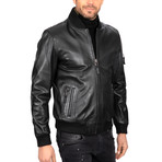 Relaxed Bomber Leather Jacket // Black (L)