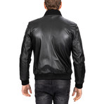 Relaxed Bomber Leather Jacket // Black (M)