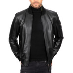 Relaxed Bomber Leather Jacket // Black (XL)