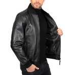 Relaxed Bomber Leather Jacket // Black (S)