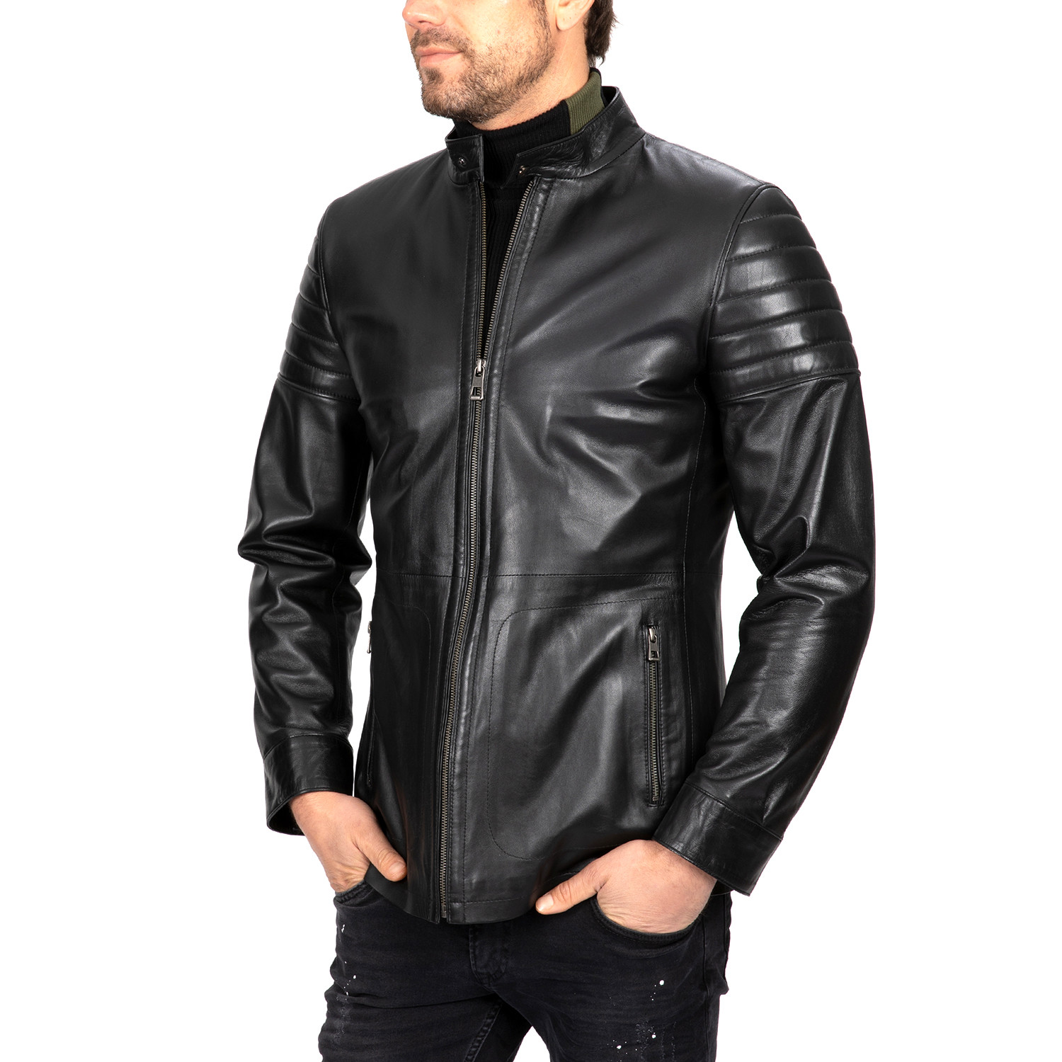 Fitted Zip-Up Leather Jacket // Black (3XL) - Paul Parker - Touch of Modern