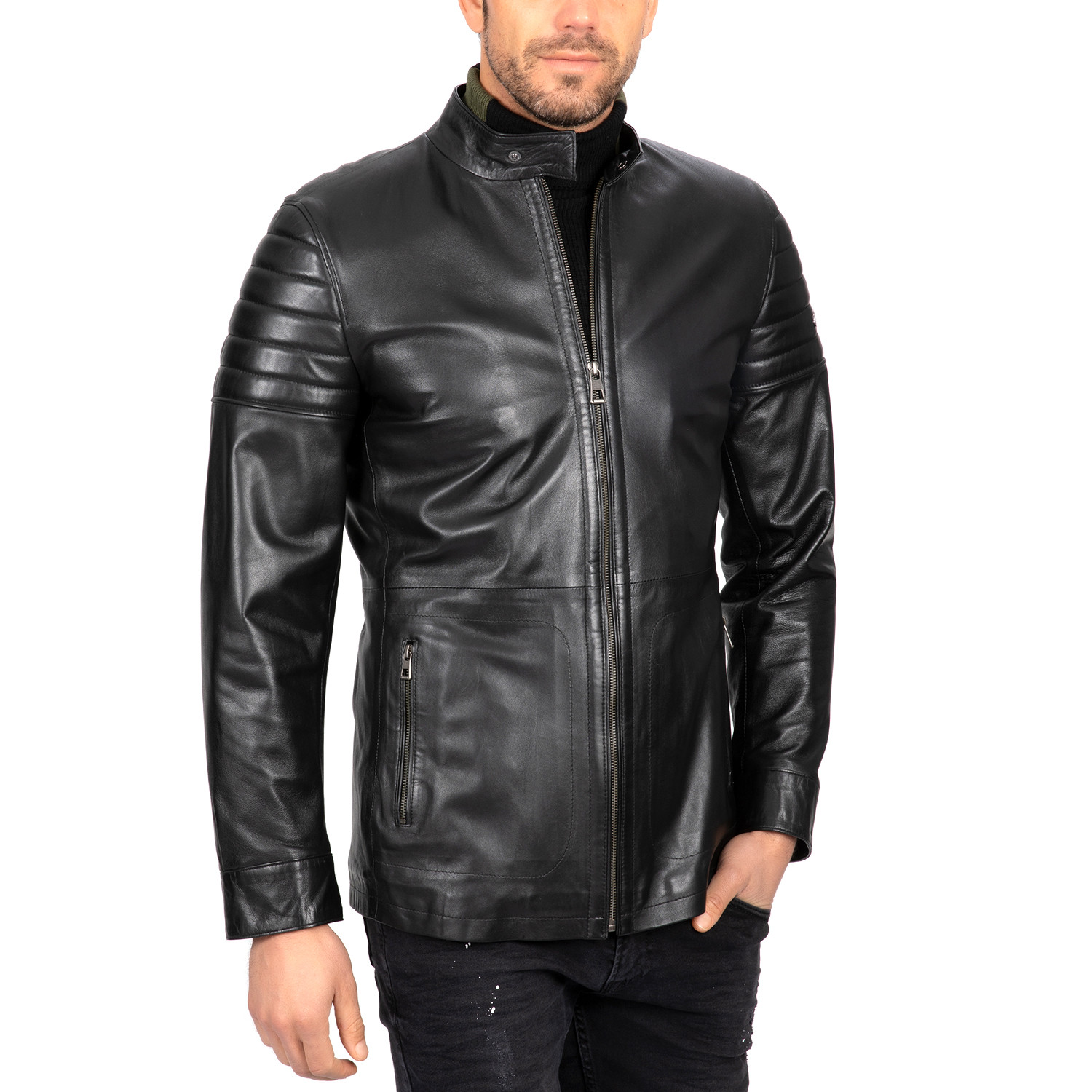 Fitted Zip-Up Leather Jacket // Black (3XL) - Paul Parker - Touch of Modern