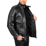 Fitted Zip-Up Leather Jacket // Black (3XL)