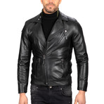 Asymmetrical Zip-Up Moto Leather Jacket // Black (S)